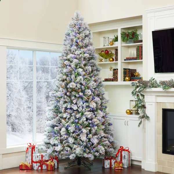 9ft Glitter Flocked Pre-Lit Christmas Tree