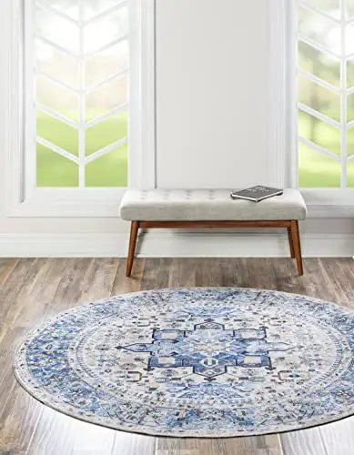Unique Loom Yara Collection Area Rug - Sunil (6' 1" Round, Royal Blue/ Blue)