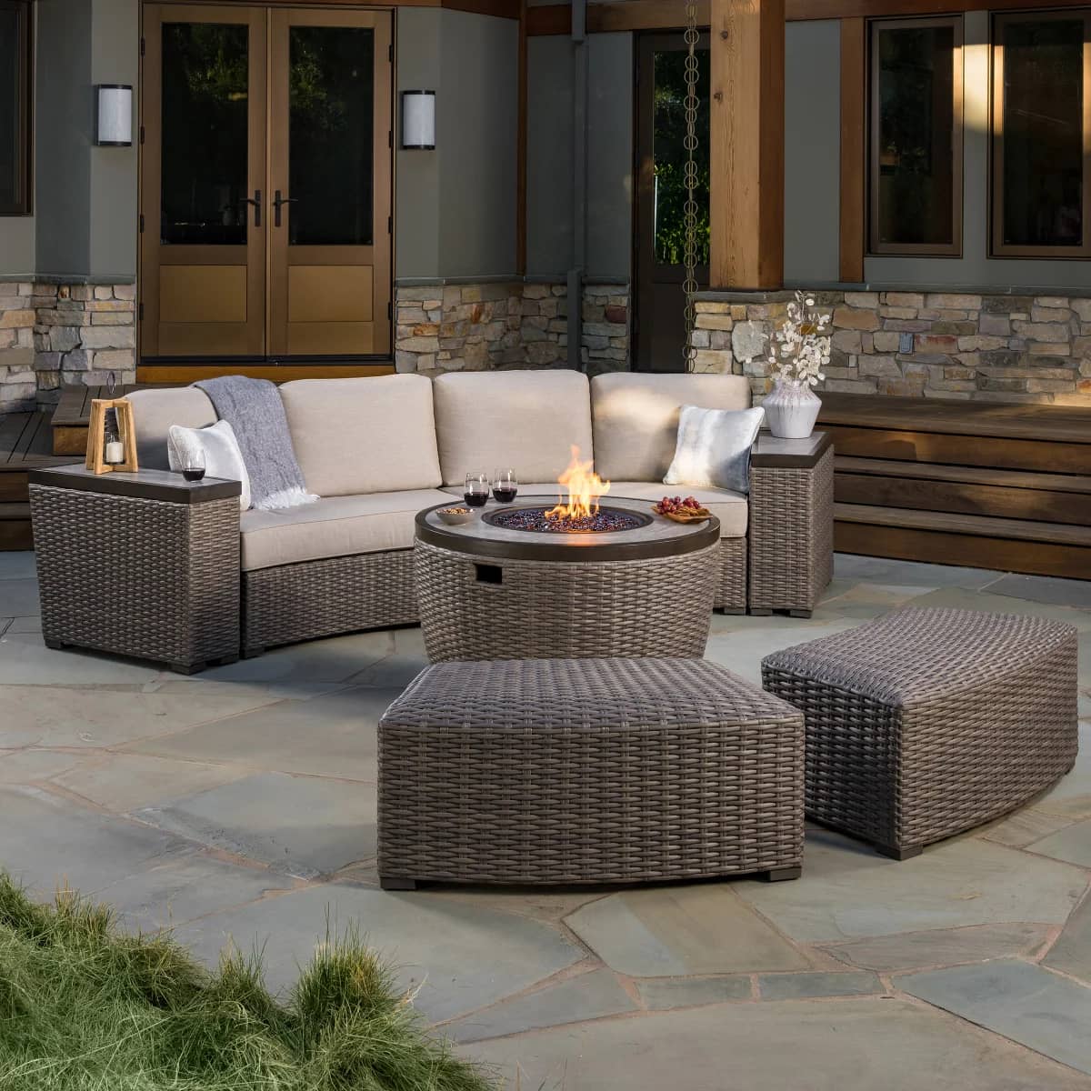 SunVilla Cypress 7-Piece Fire Modular Outdoor Patio Sectional Set