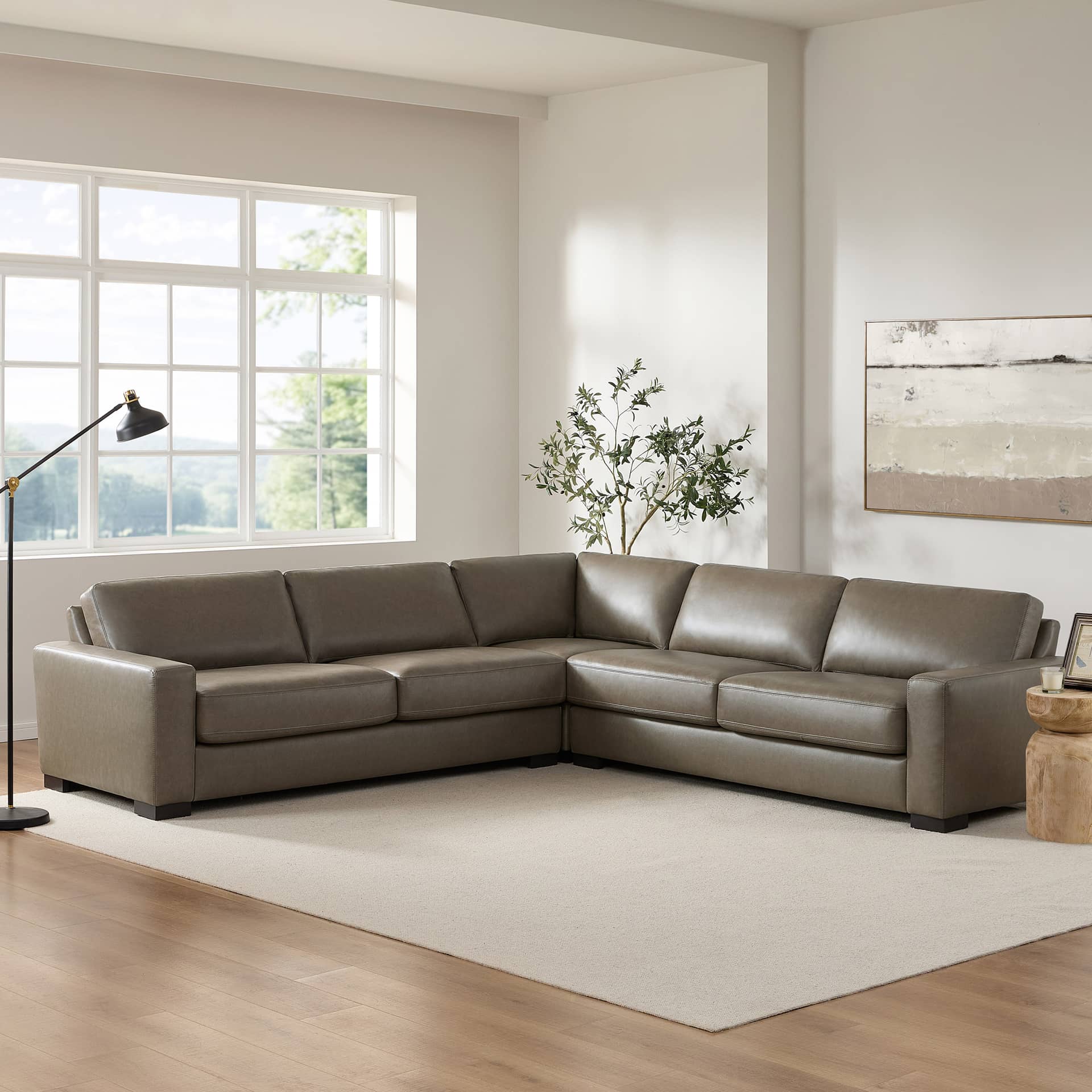 Tayler Leather Sectional, Brown