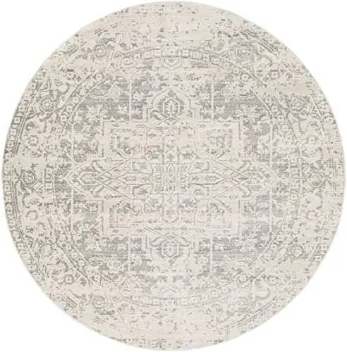 WorldWeavers Area Rug, 7'10" Round, Charcoal, Light Gray, Beige
