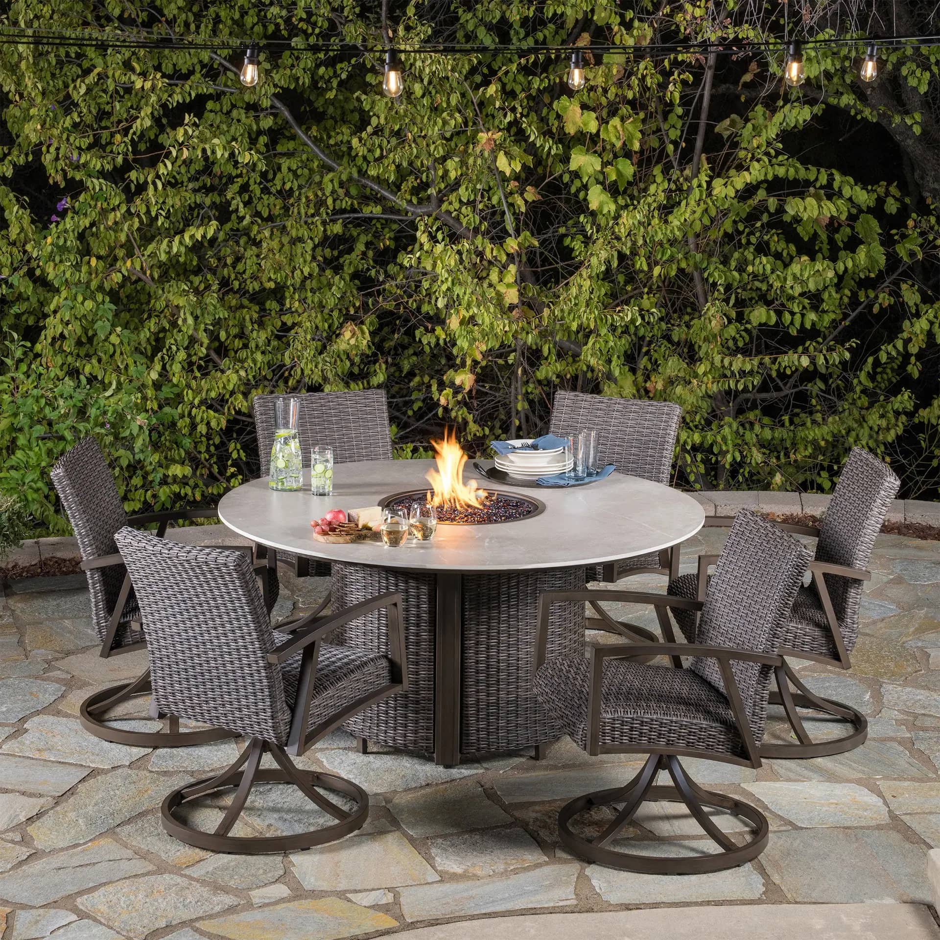 SunVilla Sarasota 7-piece Fire Outdoor Patio Dining Set